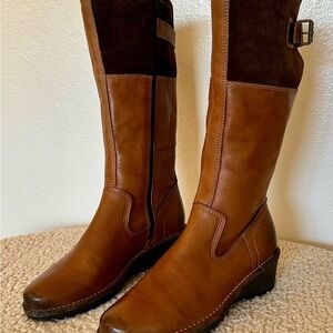Ecco Chestnut and Dark Brown Heeled Boots NWOT